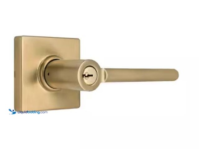 Lot 49-1569216 - Lot of (2) Defiant Tonebridge Brushed Gold Keyed Entry Door Handle with Square Rose, Model # 32LS3XM...