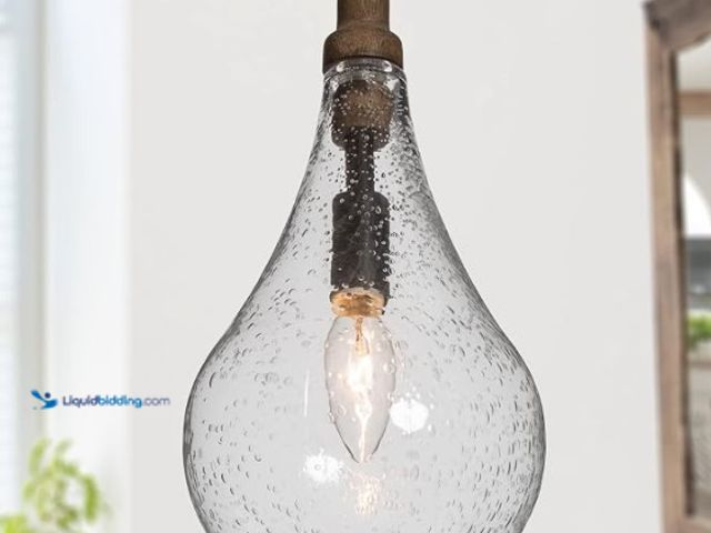 Lot 49-2024941 - Glass Pendant Lighting for Kitchen Island, Farmhouse Wood Hanging Light Fixture for Dining Room, Foy...