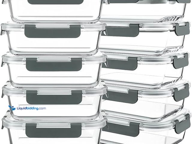 Lot 49-5446809 - KOMUEE 10 Packs 30 oz Glass Meal Prep Containers,Glass Food Storage Containers with Lids,Airtight Lu...