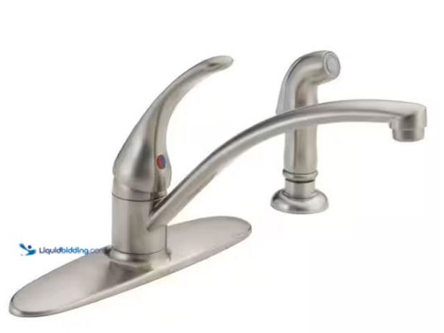Lot 49-1518198 - Delta Foundations Single-Handle Standard Kitchen Faucet with Side Sprayer in Stainless Model # B4410...