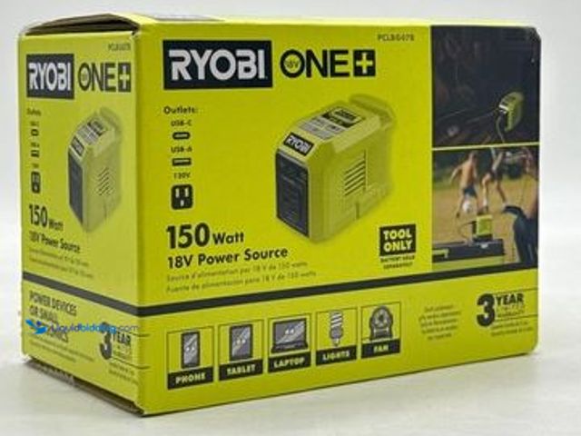 Lot 49-5545540 - New Ryobi ONE Plus PCLBG07B 18V 150-Watt Portable Battery Inverter Power Source, Unused