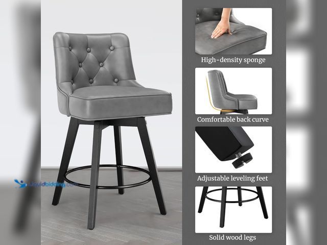 Lot 49-5483439 - 26" Swivel Counter Height Bar Stool.  Faux Leather Upholstered Barstools for Kitchen Island, Dark Gr...