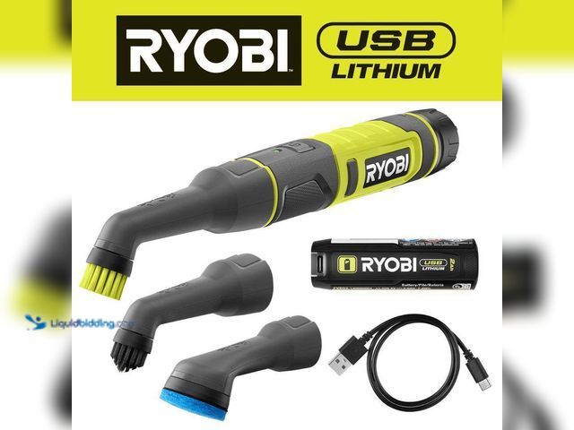 Lot 49-5556955 - RYOBI
USB Lithium Cordless Compact Detail Scrubber Kit w/ 2Ah Battery, Charging Cable & (3) Head At...