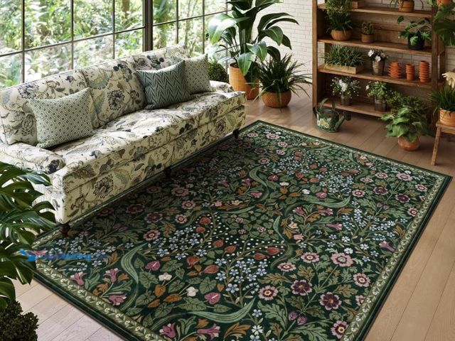 Lot 49-1575547 - Lahome Floral 5x7 Washable Living Room Rugs, Green Area Rugs for Bedroom Rubber Backed, Botanical Th...