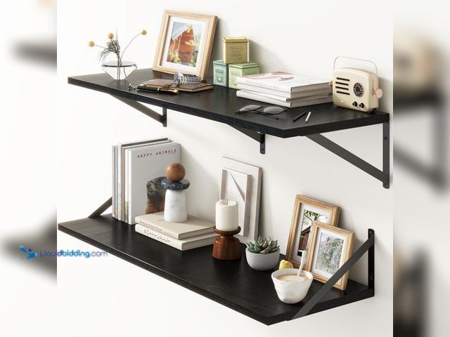 Lot 49-3531265 - 36"W x 12"D Floating Shelves, Black Deep Floating Shelves for Wall with Brackets, 12 Inch Deep Wall ...