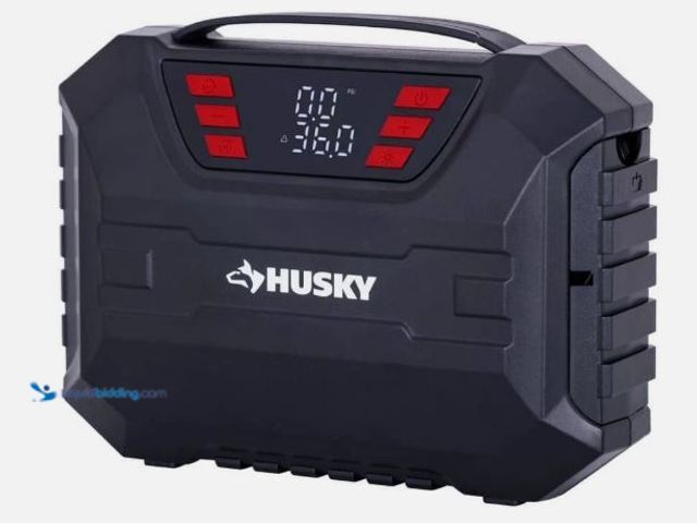 Lot 49-5551372 - Husky 12-Volt DC Compact Quick Flow Air Compressor w/ Digital Gauge & LED Light, Unused
