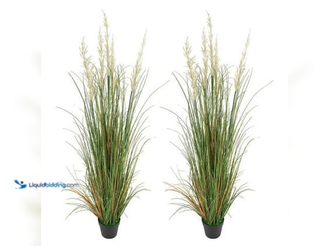 Lot 49-5572033 - VEVOR Artificial Grass Plant, 2 Pack 59 in. Faux Reed Flower Grass in Pot, Premium PVC Fake Greenery...