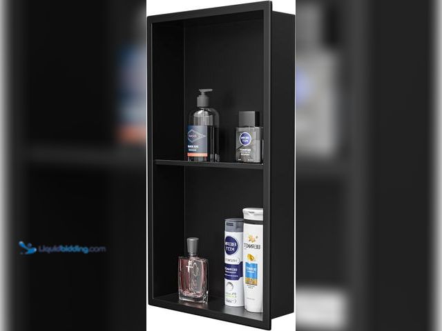 Lot 49-5477987 - Bernkot Stainless Steel Shower Niche 24" X 12" Matte Black No Tile Needed Niche Shower with Double S...