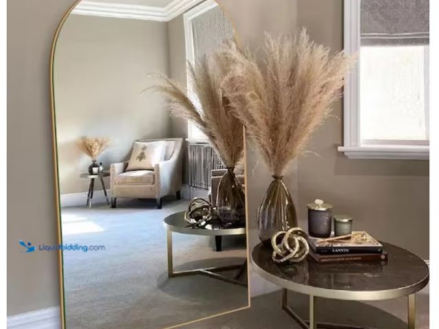 Lot 49-1566903 - LuxHomez 30 in. W x 71 in. H Oversized Modern Arch Wood Full Length Mirror Gold Wall Mounted/Standin...