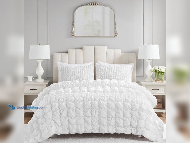 Lot 49-5406322 - Queen Comforter Set Ruched Queen Bedding Set, Elastic Embroidery Comforters Queen Size, All Season, ...