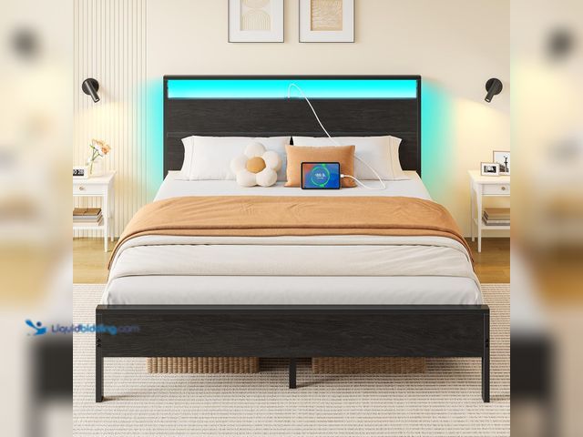 Lot 49-5487533 - Rolanstar Queen Bed Frame with Headboard, Bed Frame Queen with LED Lights, Camas Queen Size Bed with...