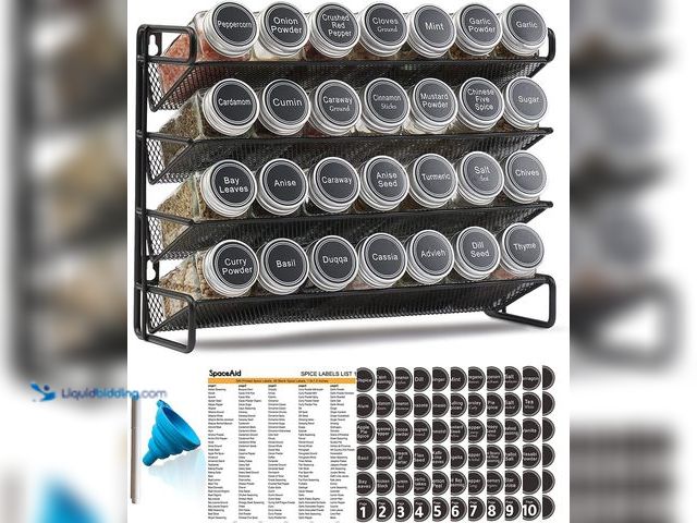 Lot 49-3527452 - SpaceAid Spice Rack Organizer with 28 Spice Jars, 386 Spice Labels, Chalk Marker and Funnel Set for ...