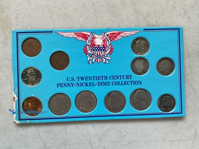 Lot 49-1505560 - U.S. TWENTIETH CENTURY PENNY, NICKEL, DIME, COLLECTION 12 COINS IN A CARDBOARD DISPLAY