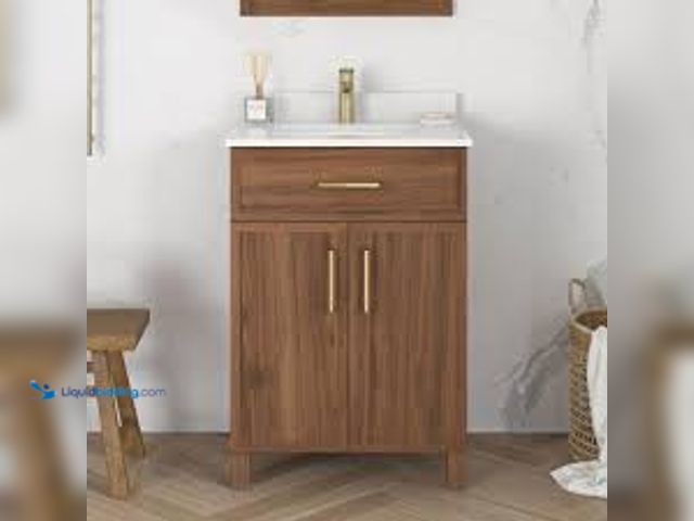 Lot 49-5471854 - Home Decorators Collection Bilston 24 in. Single Sink Spiced Walnut Bath Vanity with White Engineere...
