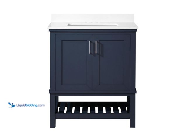 Lot 49-5453655 - Home Decorators Collection Tupelo 30 in. Single Sink Midnight Blue Bath Vanity with White Engineered...