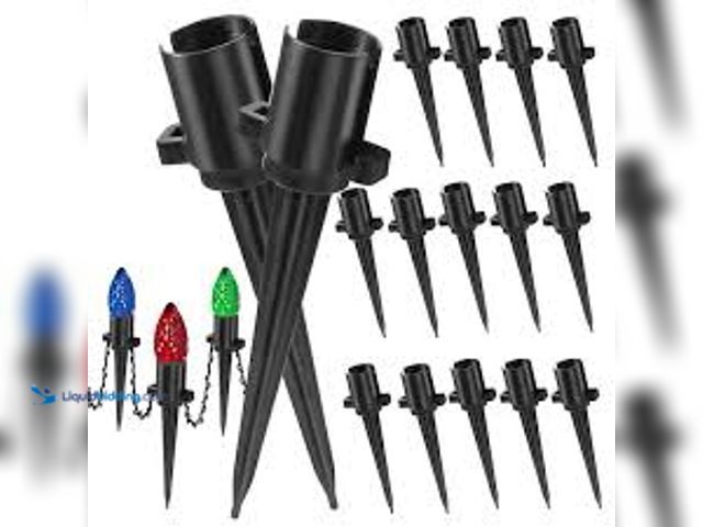 Lot 49-5485617 - OGETFUUR 5.5 in. C9 Christmas Light Ground Stakes, Black Plastic Spikes for Lawn, Garden and Patio (...
