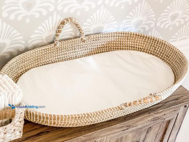Lot 49-3432192 - Seagrass Baby Changing Basket with Waterproof Pad | Portable Diaper Changing Topper for Dresser or T...