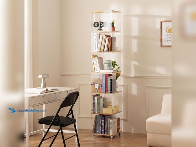 Lot 49-5447856 - 6-Tier Rotating Bookshelf- 360° Spinning Bookshelf Tower Kids, Tall Narrow Bookshelves with Wheels, ...