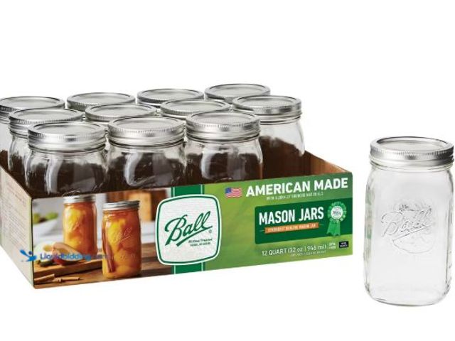 Lot 49-3566865 - Ball 32oz 12pk Glass Wide Mouth Mason Jar with Lid and Band, Unused, 12 PK