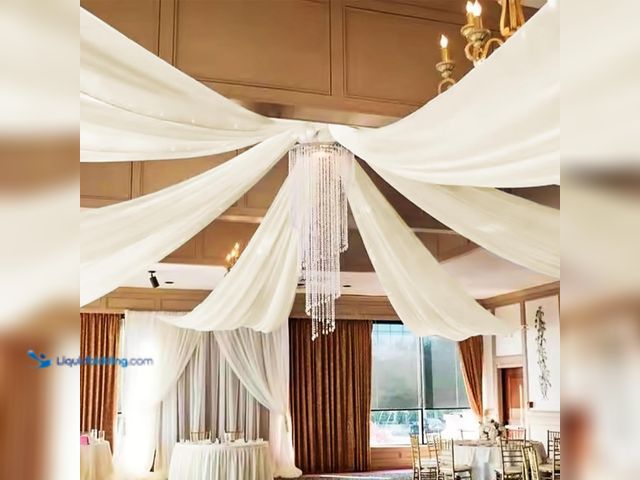 Lot 49-5447574 - 6 Panels Ivory Ceiling Drapes 5ftx20ft Wedding Ceiling Drapes Chiffon Fabric Arch Draping Sheer Curt...