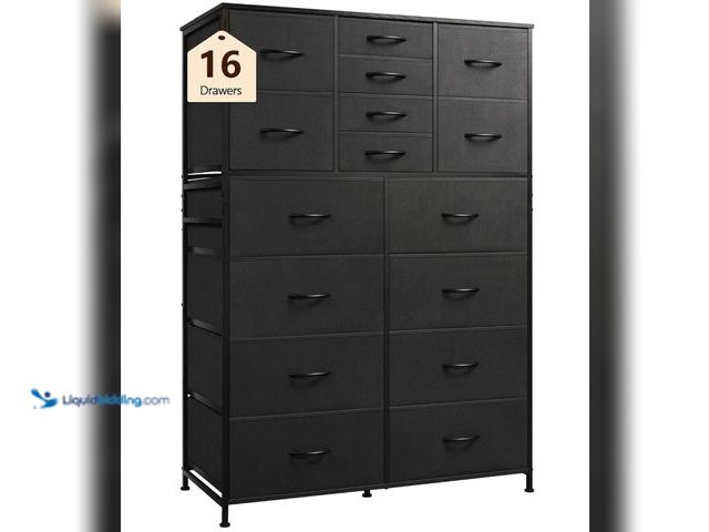 Lot 49-3465272 - WLIVE Large Black Dresser for Bedroom, Tall Dresser Storage Tower with 16 Drawers, Fabric Chest of D...