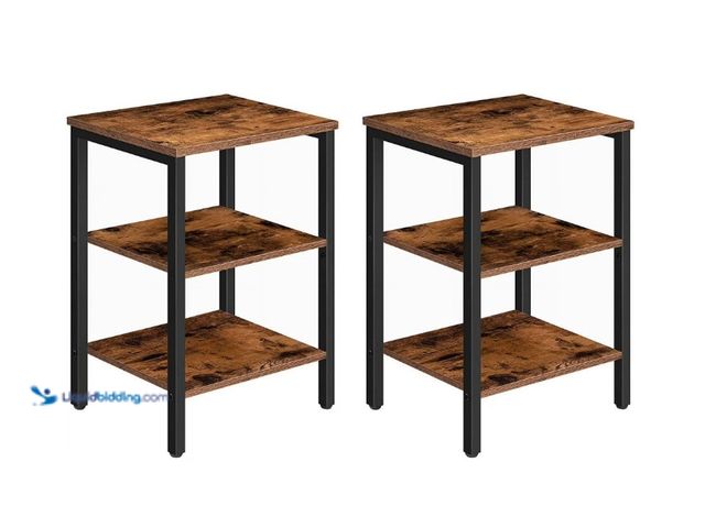 Lot 49-3480444 - (2) HOOBRO End Tables Metal Frame, Set of 2 Sofa Tables with 3-Layer Storage Shelves, Living Room, H...