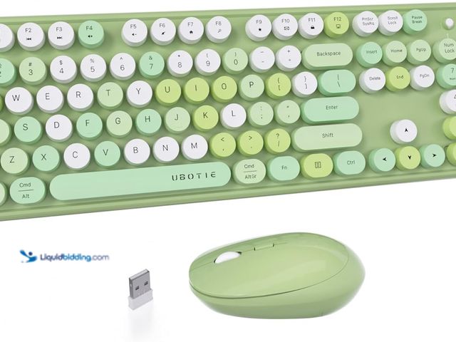 Lot 49-5437652 - UBOTIE Colorful Computer Wireless Keyboards Mouse Combos, Typewriter Flexible Keys Office Full-Sized...