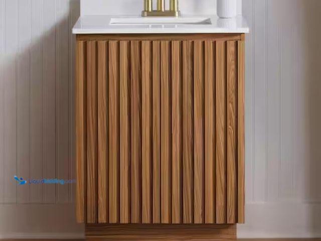 Lot 49-3611864 - Glacier Bay Precine 25 in. Single Sink Natural Teak Bathroom Vanity with White Engineered Stone Top ...