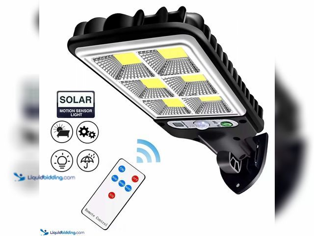 Lot 49-5396366 - Outdoor Solar LED Wall Light with Motion Sensor and Remote - NEW - 8.9" x 3.3"&nbsp; Featuring 3 Lig...