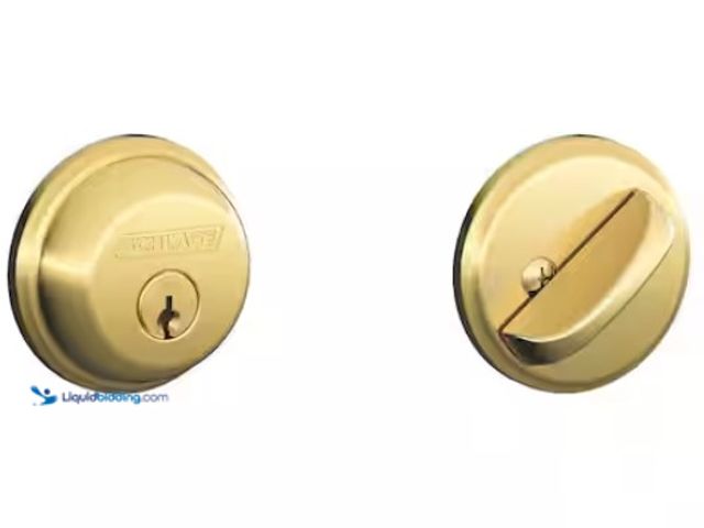 Lot 49-3470843 - Schlage B60 Series Bright Brass Single Cylinder Deadbolt Certified Highest for Security and Durabili...