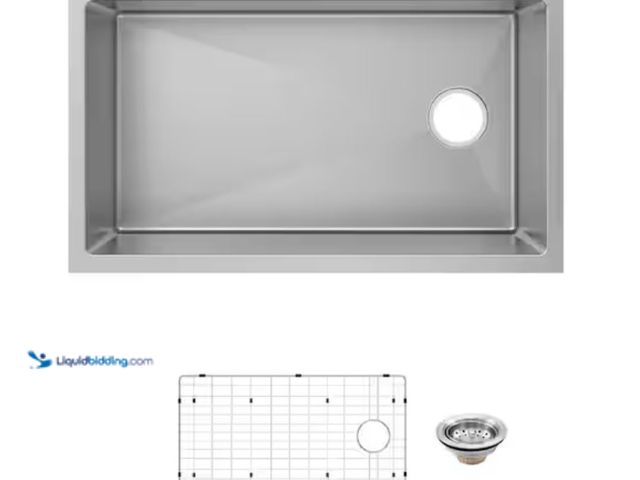 Lot 49-1631083 - Glacier Bay Tight Radius 31 in. Undermount Single Bowl 18 Gauge Stainless Steel Kitchen Sink with Ac...
