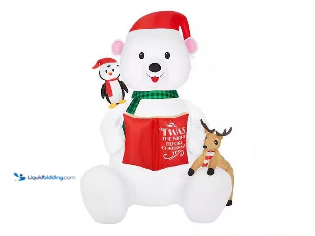 Lot 49-1546960 - Gemmy Home Accents Holiday 9 ft Giant-Sized Polar Bear Reading to Friends Indoor/Outdoor Airblown In...
