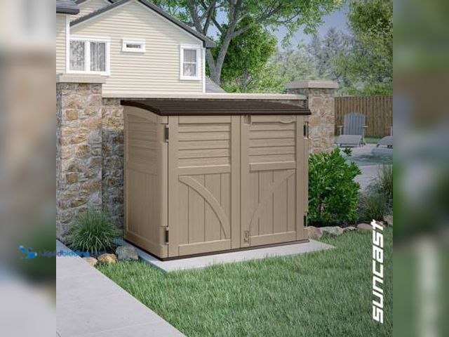 Lot 49-5572252 - Suncast 2 ft. 8 in. x 4 ft. 5 in. x 3 ft. 9.5 in. Resin Horizontal Storage Shed. Model # BMS3400. Un...