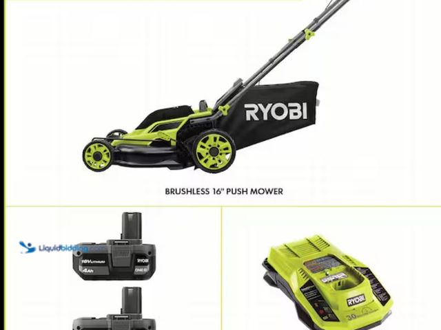 Lot 49-1631055 - RYOBI ONE+ HP 18V Brushless 16 in. Cordless Battery Walk Behind Push Lawn Mower with (2) 4.0 Ah Batt...