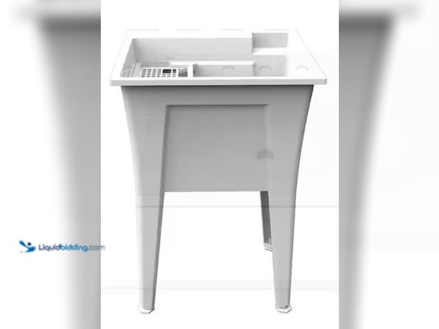 Lot 49-2006280 - RUGGED TUB 24 in. x 22 in. White Freestanding Utility/Laundry Sink, Model # B24W-1, Unused, Has atta...