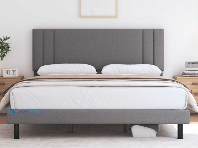 Lot 49-1548400 - Queen Size Bed Frame with Headboard, Upholstered Platform Bed, Linen Fabric Wrap, Sturdy Wood Slat S...