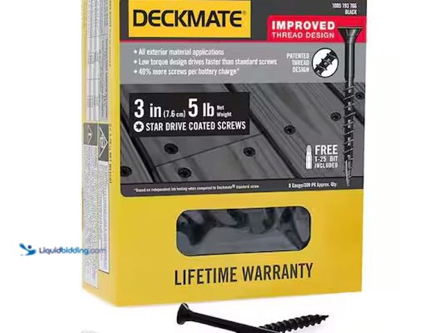 Lot 49-5573300 - DECKMATE
#9 x 3 in. Black Exterior Self-Starting Torx Drive Flat-Head Deck Screw (5 lbs. / 365-Piec...