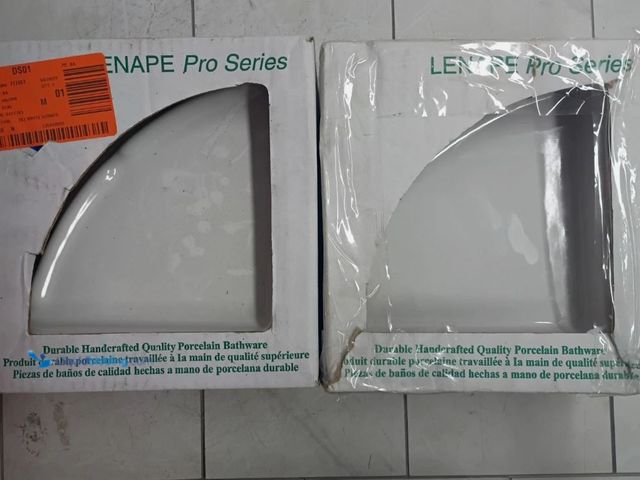 Lot 49-5545835 - 2PK Lenape Porcelain White Bathroom Corner Shelf Shower Storage Organizer. OB, Unused in a PK of 2