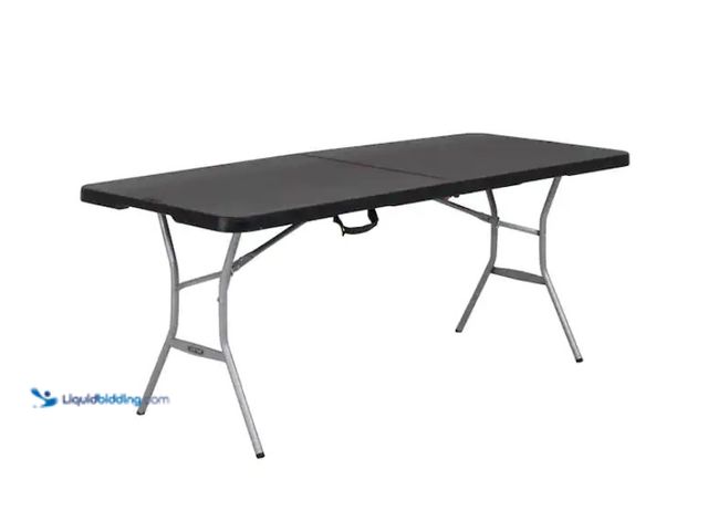 Lot 49-1572136 - Lifetime 8ft Rectangular Black Resin Folding Banquet Tables Model #80852, Unused, End Dented, Cracke...