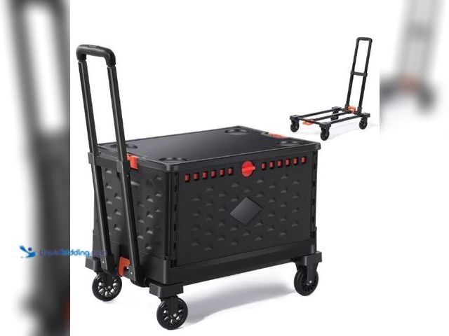 Lot 49-5436454 - Collapsible Crate+Folding Hand Truck Set -No Assembly Required-Teacher Collapsible Rolling Cart with...