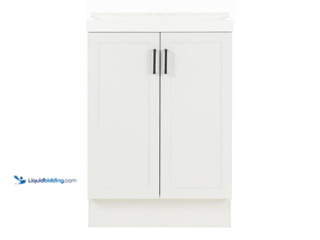Lot 49-2021859 - Glacier Bay Penlee 25 in. Single Sink White Freestanding Bath Vanity with White Cultured Marble Top ...