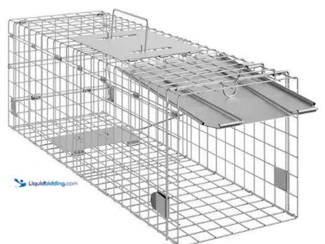 Lot 49-3631258 - SVOPES Live Animal Cage Trap, 24 x 8 x 8 in. Humane Cat Trap, Galvanized Iron, Folding Animal Trap w...