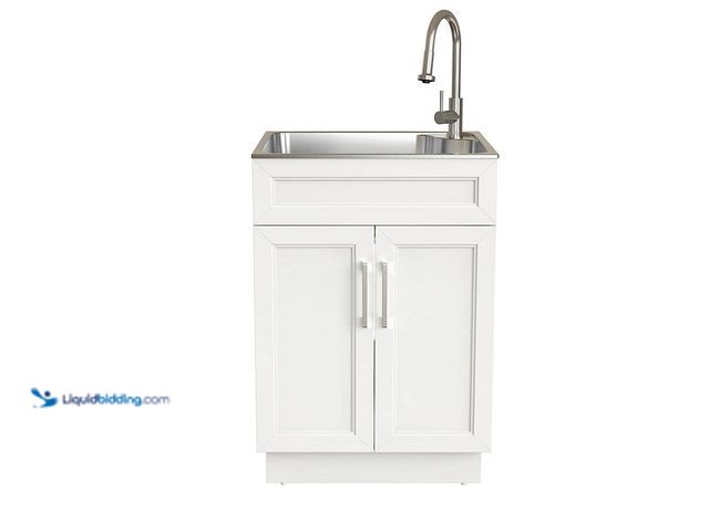 Lot 49-5410732 - Glacier Bay 24 in. W x 21 in. D x 51 in. H Drop-In Stainless Steel Laundry Sink with Faucet and Cabi...