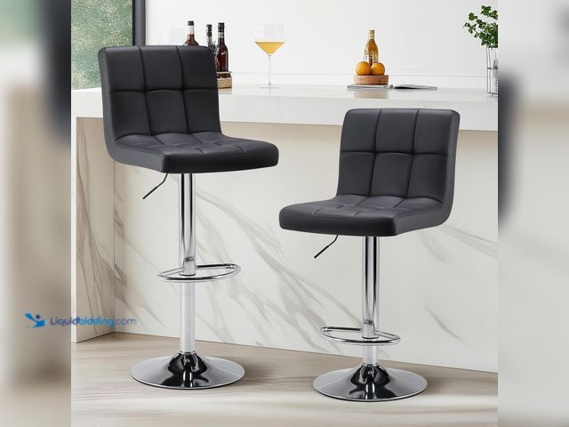 Lot 49-5459898 - Bar Stools Set of 2, Adjustable Swivel Barstools for Kitchen Island, PU Leather Armless Hydraulic Ki...