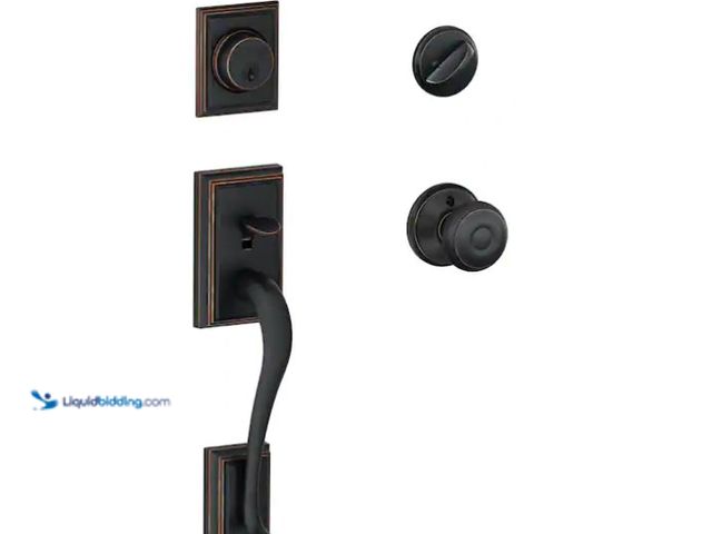 Lot 49-1566786 - Schlage Addison Aged Bronze Single Cylinder Door Handle set with Georgian Knob, Model # F60 G ADD 71...