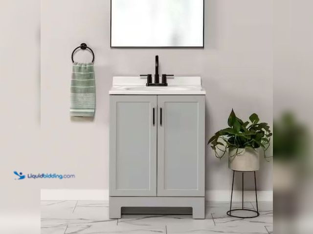 Lot 49-3432579 - Glacier Bay Oakley 25 in. Single Sink Pearl Gray Bath Vanity with White Cultured Marble Top (Assembl...