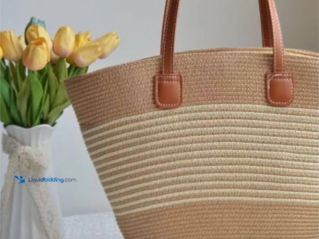 Lot 49-1622907 - Lot of (3) Woven Straw Tote Bag for Women Large (Beige), Unused  Ref#WM0713
