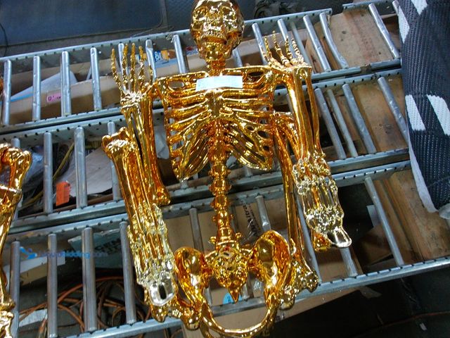 Lot 49-1534701 - Life Size Gold Plated Posable Skeleton Halloween Décor, Model #866593, Unused.  Ref#HW1009