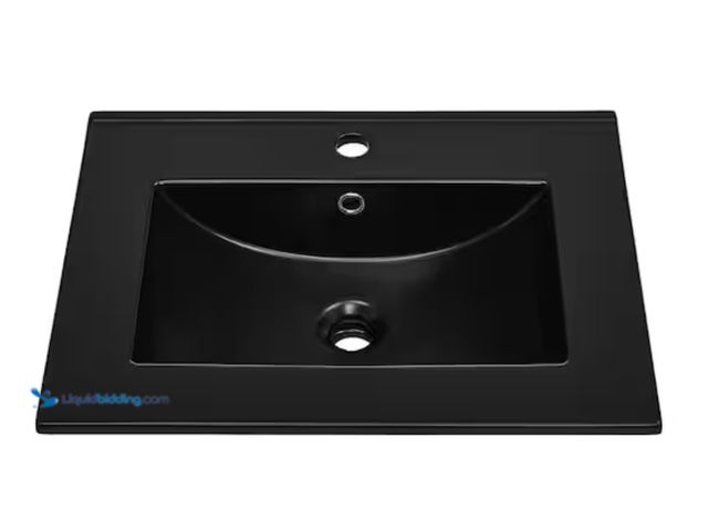 Lot 49-2000138 - Swiss Madison 24.5 in. W x 18.5 in. D Ceramic Vanity Top Sink in Glossy Black, Model # SM-VT0003GB, ...
