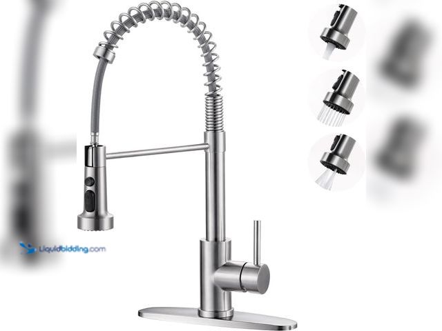 Lot 49-3563821 - Kitchen Faucets with Pull Down Sprayer: Brushed Nickel 3-Function Kitchen Sink Faucets for 1 or 3 Ho...